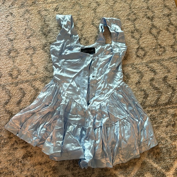 THE ELISABETH ROMPER DRESS - SKY BLUE SATIN - Picture 2 of 6